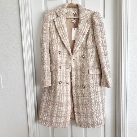 [🌟 PRICE FIRM] LoveShackFancy Plaid Tweed Pearl Button Long Trench Coat - Picture 5 of 16